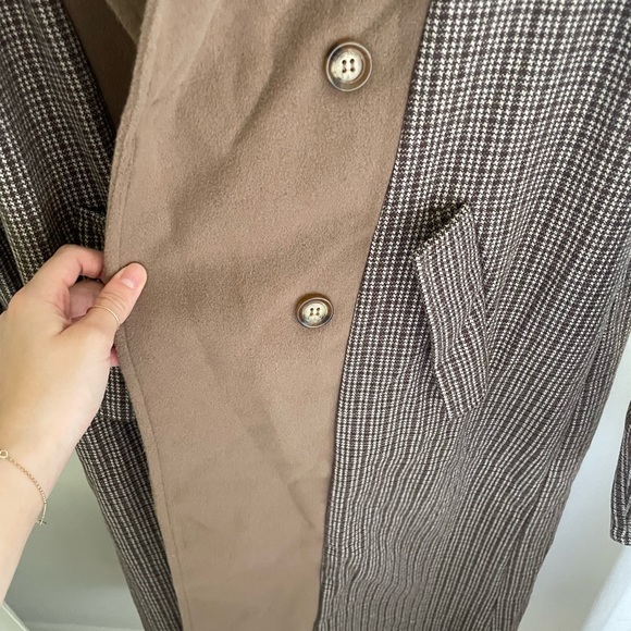 🍂 SHEIN | brown plaid oversized button down trench coat - Picture 5 of 11